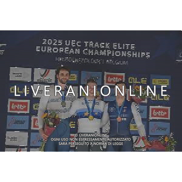 15-02-2025 European Championships Elite Track; Giornata 04; 2025, Olanda; 2025, Israele; 2025, France; Lavreysen, Harrie; Yakovlev, Mikhail; Helal, Rayan; Zolder Velodromo; ©SIROTTI - AGENZIA ALDO LIVERANI SAS