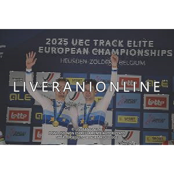 16-02-2025 European Championships Elite Track; Giornata 05; 2025, Olanda; Dorenbos, Yanne; Hoppezak, Vincent; Zolder Velodromo; ©SIROTTI - AGENZIA ALDO LIVERANI SAS