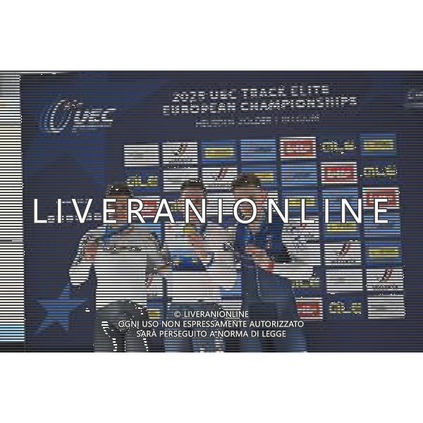 16-02-2025 European Championships Elite Track; Giornata 05; 2025, Olanda; 2025, Germany; 2025, France; Lavreysen, Harrie; Dornbach, Maximilian; Derache, Tom; Zolder Velodromo; ©SIROTTI - AGENZIA ALDO LIVERANI SAS