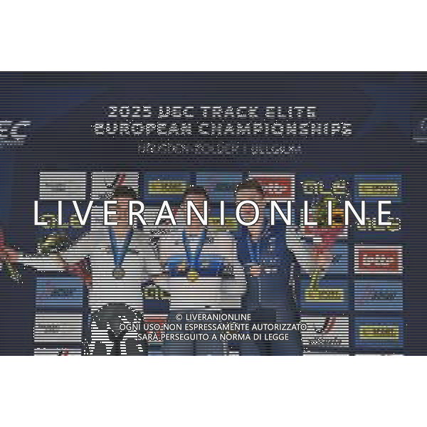 16-02-2025 European Championships Elite Track; Giornata 05; 2025, Olanda; 2025, Germany; 2025, France; Lavreysen, Harrie; Dornbach, Maximilian; Derache, Tom; Zolder Velodromo; ©SIROTTI - AGENZIA ALDO LIVERANI SAS
