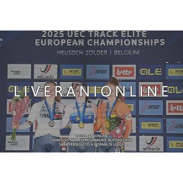 16-02-2025 European Championships Elite Women Track; Giornata 05; 2025, Olanda; 2025, Great Britain; Van Der Peet, Steffie; Edmunds, Rhian; Van De Wouw, Hetty; Zolder Velodromo; ©SIROTTI - AGENZIA ALDO LIVERANI SAS