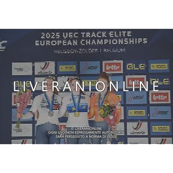 16-02-2025 European Championships Elite Women Track; Giornata 05; 2025, Olanda; 2025, Great Britain; Van Der Peet, Steffie; Edmunds, Rhian; Van De Wouw, Hetty; Zolder Velodromo; ©SIROTTI - AGENZIA ALDO LIVERANI SAS