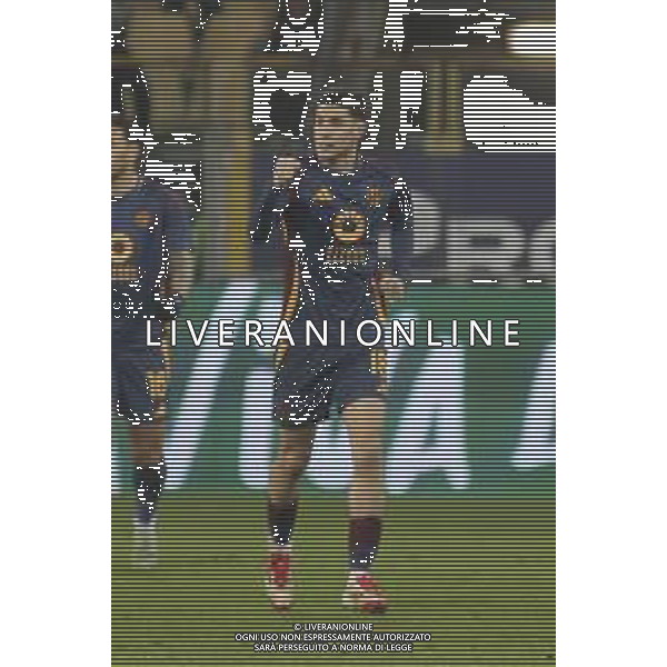 Matías Soulé of AS Roma celebrates after scoring during Parma FC vs AS Roma, 25° Serie A Enilive 2024-25 game at Ennio Tardini stadium in Parma (PR), Italy, on February 16, 2025. (Photo by Davide Casentini) AG ALDO LIVERANI SAS