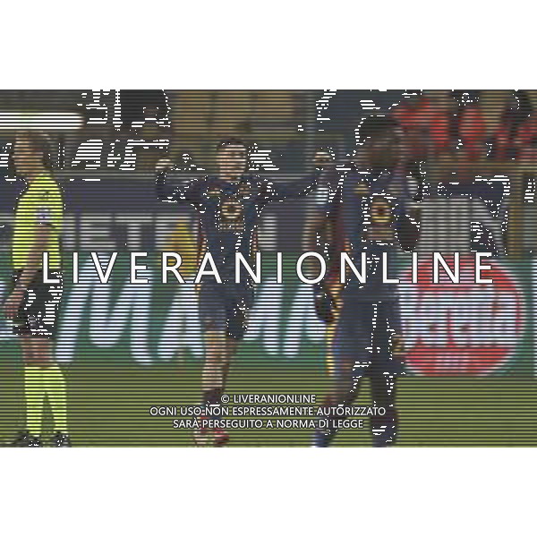 Matías Soulé of AS Roma celebrates after scoring during Parma FC vs AS Roma, 25° Serie A Enilive 2024-25 game at Ennio Tardini stadium in Parma (PR), Italy, on February 16, 2025. (Photo by Davide Casentini) AG ALDO LIVERANI SAS