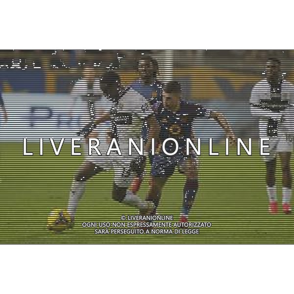 Ange-Yoan Bonny of Parma AC battle for the ball with Gianluca Mancini of AS Roma during Parma FC vs AS Roma, 25° Serie A Enilive 2024-25 game at Ennio Tardini stadium in Parma (PR), Italy, on February 16, 2025. (Photo by Davide Casentini) AG ALDO LIVERANI SAS