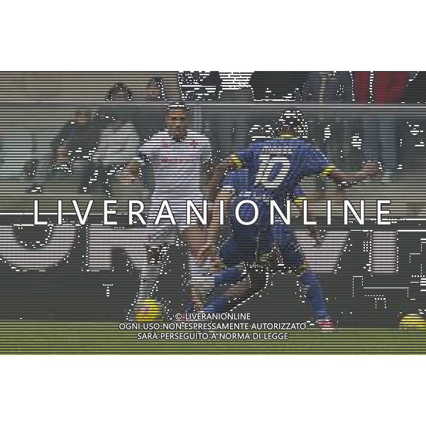 Michael Folorunsho of ACF Fiorentina competes for the ball with Davide Marco Faraoni of Hellas Verona during Hellas Verona FC vs ACF Fiorentina, 26° Serie A Enilive 2024-25 game at Marcantonio Bentegodi stadium in Verona (VR), Italy, on February 23, 2025. (Photo by Davide Casentini)- AGENZIA ALDO LIVERANI SAS