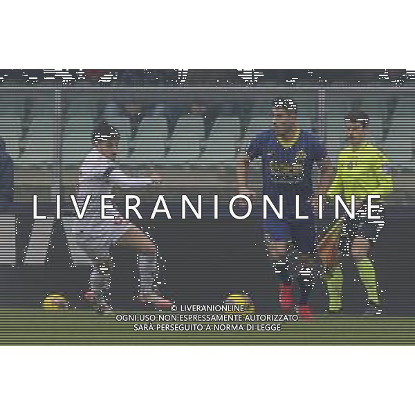 Davide Marco Faraoni of Hellas Verona competes for the ball with Fabiano Parisi of ACF Fiorentina during Hellas Verona FC vs ACF Fiorentina, 26° Serie A Enilive 2024-25 game at Marcantonio Bentegodi stadium in Verona (VR), Italy, on February 23, 2025. (Photo by Davide Casentini)- AGENZIA ALDO LIVERANI SAS