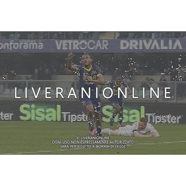 Antoine Bernede of Hellas Verona FC celebrates after scoring during Hellas Verona FC vs ACF Fiorentina, 26° Serie A Enilive 2024-25 game at Marcantonio Bentegodi stadium in Verona (VR), Italy, on February 23, 2025. (Photo by Davide Casentini)- AGENZIA ALDO LIVERANI SAS