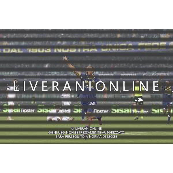 Antoine Bernede of Hellas Verona FC celebrates after scoring during Hellas Verona FC vs ACF Fiorentina, 26° Serie A Enilive 2024-25 game at Marcantonio Bentegodi stadium in Verona (VR), Italy, on February 23, 2025. (Photo by Davide Casentini)- AGENZIA ALDO LIVERANI SAS