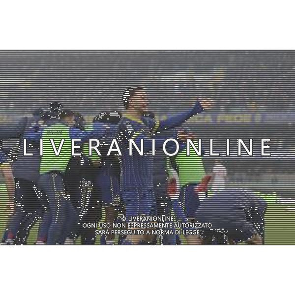 Antoine Bernede of Hellas Verona FC celebrates after scoring during Hellas Verona FC vs ACF Fiorentina, 26° Serie A Enilive 2024-25 game at Marcantonio Bentegodi stadium in Verona (VR), Italy, on February 23, 2025. (Photo by Davide Casentini)- AGENZIA ALDO LIVERANI SAS