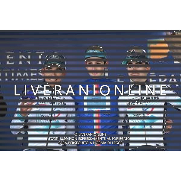 23-02-2025 Tour Des Alpes Maritimes; Tappa 02 Villefranche Sur Mer - Vence; 2025, Xds - Astana; 2025, Bahrain - Victorious; Scaroni, Christian; Buitrago Sanchez, Santiago; Martinez, Lenny; Vence; ©SIROTTI - AGENZIA ALDO LIVERANI SAS
