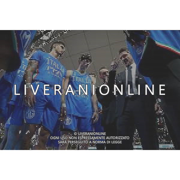 Reggio Calabria 23/02/2025 PalaCalafiore. Qualificazioni EuroBasket 2025 Italia vs Ungheria. In foto il Coach dell\'Italia Gianmarco Pozzecco a colloquio con i suoi giocatori Foto Pasquale Garreffa/Agenzia Liverani Sas AGENZIA ALDO LIVERANI SAS