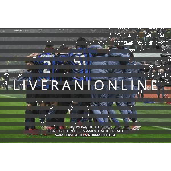 Inter vs Lazio nella foto giocatori Inter esultanza dopo il gol dell\'1 a 0 Marko Arnautovic Milano 25-02-2025 Stadio Giuseppe Meazza - San Siro Coppa Italia Frecciarossa - quarti di finale foto Roberto Garavaglia/Agenzia Aldo Liverani sas- AGENZIA ALDO LIVERANI SAS