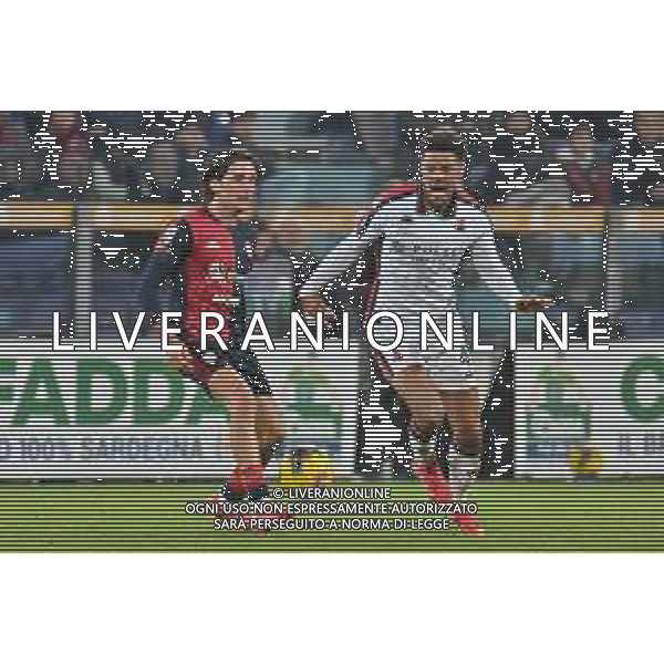 7-3-2025. Cagliari calcio-Genoa C.F.C., 28° giornata Serie A calcio Italia 2024/2025, stadio Unipol Domus Cagliari. Foto Salvatore Moi/Agenzia Aldo Liverani s.as. Nella foto: Tommaso Augello Cagliari, Koni De Winter Genoa ©MOI SALVATORE - AGENZIA ALDO LIVERANI SAS