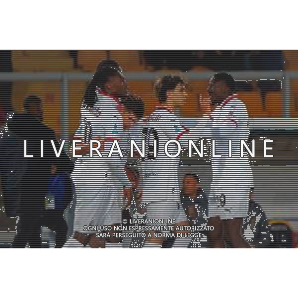 TVEM March 8, 2025 Lecce, Italy - US Lecce vs AC Milan - Italian soccer serie A 2024/25 - Via Del Mare Stadium. In the pic: Christian Pulisic of AC Milan celebrates after scoring a goal with teammates ©Emmanuele Mastrodonato - AGENZIA ALDO LIVERANI SAS