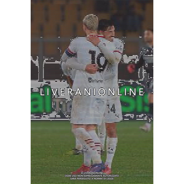 TVEM March 8, 2025 Lecce, Italy - US Lecce vs AC Milan - Italian soccer serie A 2024/25 - Via Del Mare Stadium. In the pic: Theo Hernandez of AC Milan and Tijjani Reijnders of AC Milan celebrates the victory ©Emmanuele Mastrodonato - AGENZIA ALDO LIVERANI SAS