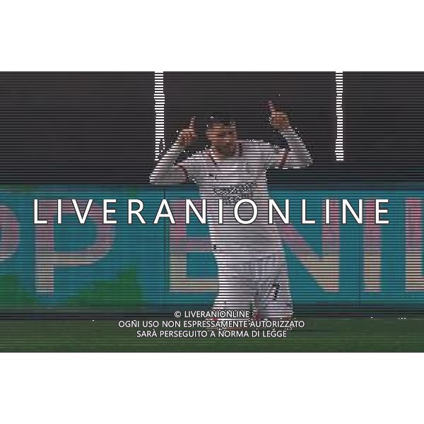 TVEM March 8, 2025 Lecce, Italy - US Lecce vs AC Milan - Italian soccer serie A 2024/25 - Via Del Mare Stadium. In the pic: Santiago Gimenez of AC Milan celebrates after scoring a goal that was after disallowed foto emmanuele mastodonato-ag aldo liverani sas