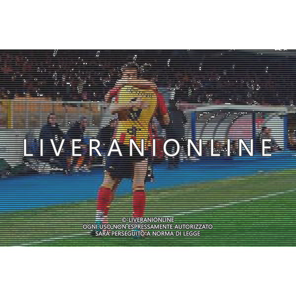 TVEM March 8, 2025 Lecce, Italy - US Lecce vs AC Milan - Italian soccer serie A 2024/25 - Via Del Mare Stadium. In the pic: Nikola Krstovic of US Lecce celebrates after scoring a goal with Medon Berisha of US Lecce foto emmanuele mastodonato-ag aldo liverani sas