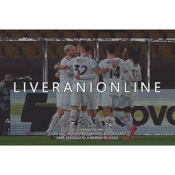 TVEM March 8, 2025 Lecce, Italy - US Lecce vs AC Milan - Italian soccer serie A 2024/25 - Via Del Mare Stadium. In the pic: Players of AC Milan celebrates foto emmanuele mastodonato-ag aldo liverani sas