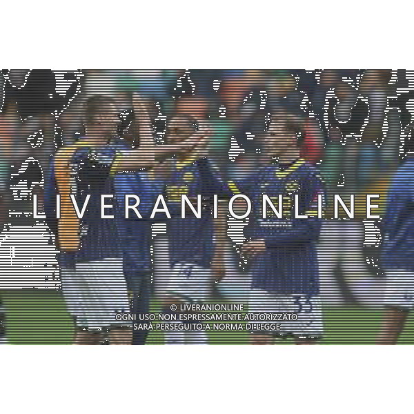 Pawel Dawidowicz of Hellas Verona FC and Ondrej Duda of Hellas Verona FC celebrate the victory at the end of Udinese Calcio vs Hellas Verona FC, 29° Serie A Enilive 2024-25 game at Bluenergy stadium in Udine (UD), Italy, on March 15, 2025. (Photo by Davide Casentini)- AGENZIA ALDO LIVERANI SAS