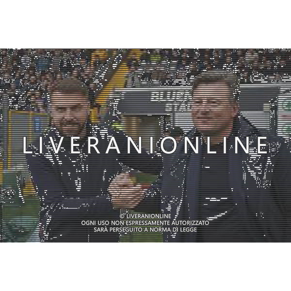 Paolo Zanetti Head Coach of Hellas Verona FC and Kosta Runjaić Head Coach of Udinese FC during Udinese Calcio vs Hellas Verona FC, 29° Serie A Enilive 2024-25 game at Bluenergy stadium in Udine (UD), Italy, on March 15, 2025. (Photo by Davide Casentini)- AGENZIA ALDO LIVERANI SAS