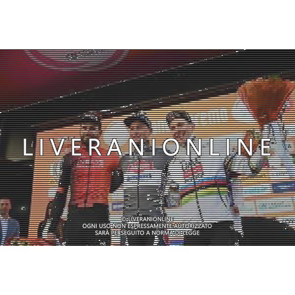 22-03-2025 Milano - Sanremo; 2025, Alpecin - Deceuninck; 2025, Ineos Grenadiers; 2025, Uae Team Emirates - Xrg; Van Der Poel, Mathieu; Ganna, Filippo; Pogacar, Tadej; Sanremo; ©SIROTTI - AGENZIA ALDO LIVERANI SAS