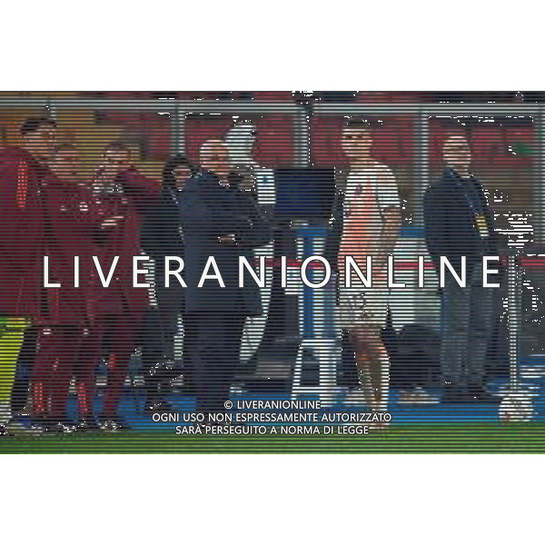 TVEM March 29, 2025 Lecce, Italy - US Lecce vs AS Roma - Italian soccer serie A 2024/25 - Via Del Mare Stadium. In the pic: Gianluca Mancini of AS Roma and coach Claudio Ranieri of AS Roma ©TVEM Emmanuele Mastrodonato - AGENZIA ALDO LIVERANI SAS