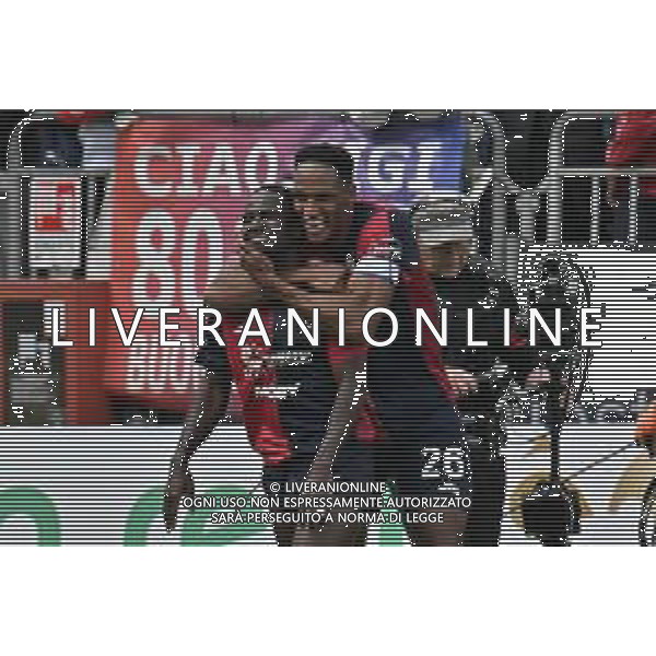 30-3-2025. Cagliari calcio-A.C. Monza, 30° giornata Serie A calcio Italia 2024/2025, stadio Unipol Domus Cagliari. Foto Salvatore Moi/Agenzia Aldo Liverani s.as. Nella foto: Gol ed esultanza del Cagliari contro Monza in casa allo stadio Unipol Domus. Segna:Zito Luvumbo Cagliari ©MOI SALVATORE - AGENZIA ALDO LIVERANI SAS