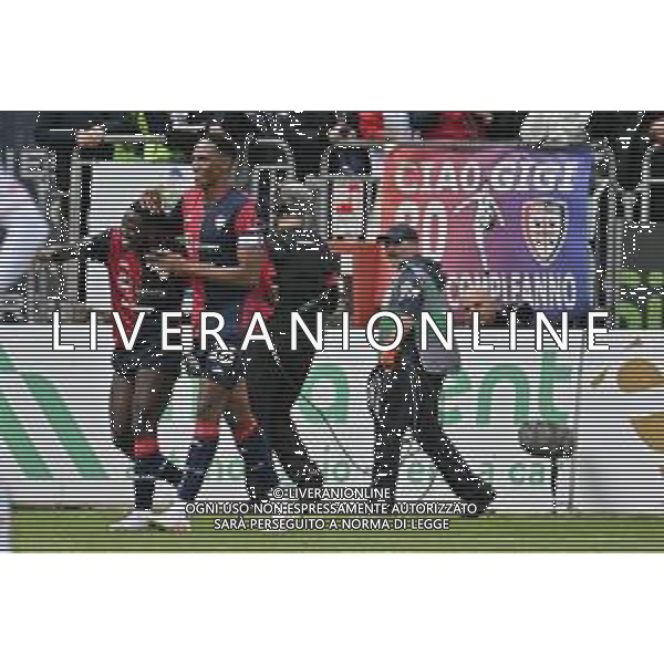 30-3-2025. Cagliari calcio-A.C. Monza, 30° giornata Serie A calcio Italia 2024/2025, stadio Unipol Domus Cagliari. Foto Salvatore Moi/Agenzia Aldo Liverani s.as. Nella foto: Gol ed esultanza del Cagliari contro Monza in casa allo stadio Unipol Domus. Segna:Zito Luvumbo Cagliari ©MOI SALVATORE - AGENZIA ALDO LIVERANI SAS