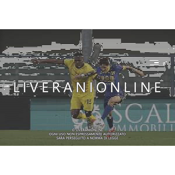 Ange-Yoan Bonny of Parma AC battle for the ball with Domagoj Bradaric of Hellas Verona FC during Hellas Verona FC vs AC Parma, 30° Serie A Enilive 2024-25 game at Marcantonio Bentegodi stadium in Verona (VR), Italy, on March 31, 2025. (Photo by Davide Casentini) - AGENZIA ALDO LIVERANI SAS