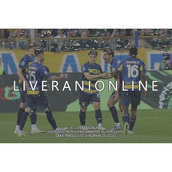 Adrian Bernabe’ of Parma AC celebrates after scoring during Parma Calcio vs Internazionale FC, 31° Serie A Enilive 2024-25 game at Ennio Tardini stadium in Parma (PR), Italy, on April 05, 2025. (Photo by Davide Casentini)- AGENZIA ALDO LIVERANI SAS