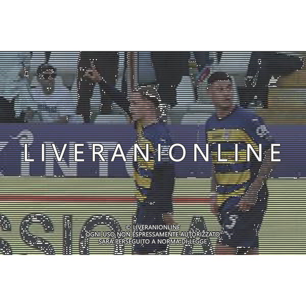 Jacob Ondrejka of Parma AC celebrates after scoring during Parma Calcio vs Internazionale FC, 31° Serie A Enilive 2024-25 game at Ennio Tardini stadium in Parma (PR), Italy, on April 05, 2025. (Photo by Davide Casentini)- AGENZIA ALDO LIVERANI SAS