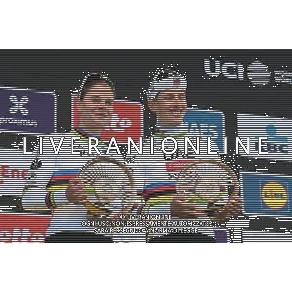 06-04-2025 Tour Des Flandres; 2025, Uae Team Emirates - Xrg; 2025, Sd Worx - Protime; Pogacar, Tadej; Kopecky, Lotte; Oudenaarde; ©SIROTTI - AGENZIA ALDO LIVERANI SAS