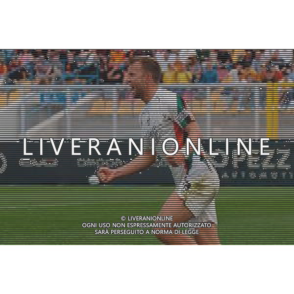 TVEM April 06, 2025 Lecce, Italy - US Lecce vs Venezia FC - Italian soccer serie A 2024/25 - Via Del Mare Stadium. In the pic: Christian Gytkjaer of Venezia FC celebrates for the goal ©TVEM Emmanuele Mastrodonato - AGENZIA ALDO LIVERANI SAS