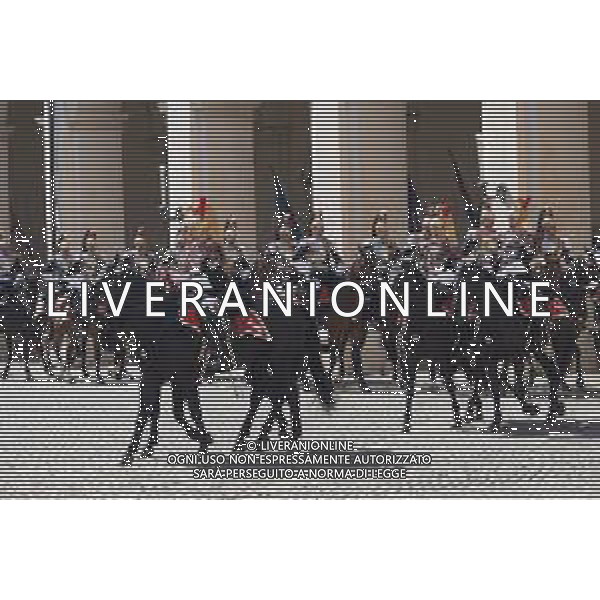 Roma - 08 Aprile 2025 Visita di Stato dei Reali del Regno Unito di Gran Bretagna e Irlanda del Nord al Quirinale Nella Foto: i corazzieri a cavallo  Andrea Bracaglia- AGENZIA ALDO LIVERANI SAS