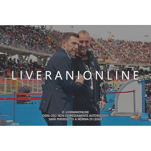 TVEM April 06, 2025 Lecce, Italy - US Lecce vs Venezia FC - Italian soccer serie A 2024/25 - Via Del Mare Stadium. In the pic: coach Eusebio Di Francesco of Venezia FC and coach Marco Giampaolo of US Lecce ©TVEM Emmanuele Mastrodonato - AGENZIA ALDO LIVERANI SAS
