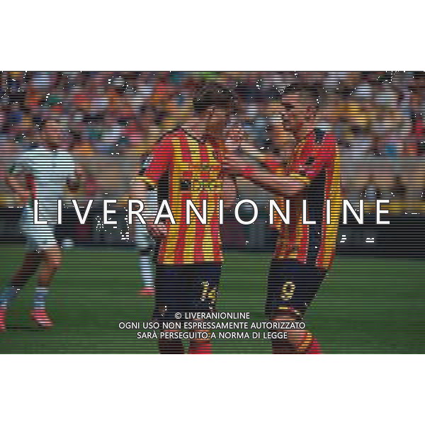 TVEM April 06, 2025 Lecce, Italy - US Lecce vs Venezia FC - Italian soccer serie A 2024/25 - Via Del Mare Stadium. In the pic: Johann Helgason of US Lecce and Nikola Krstovic of US Lecce ©TVEM Emmanuele Mastrodonato - AGENZIA ALDO LIVERANI SAS
