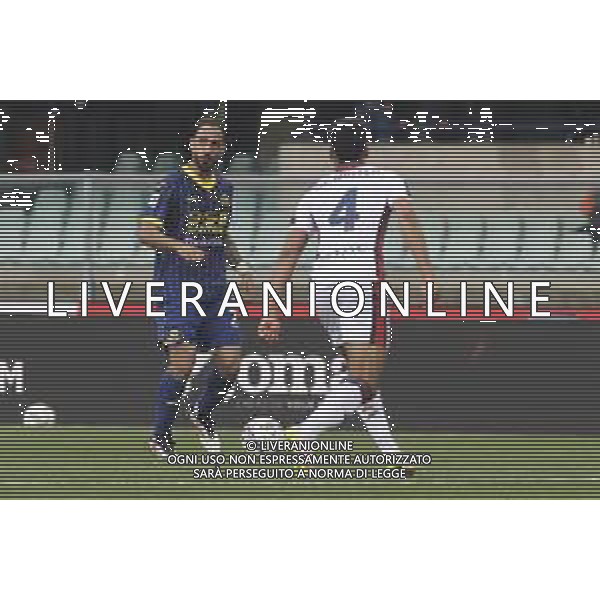 Grigoris Kastanos of Hellas Verona FC competes for the ball with Koni De Winter of Genoa CFC during Hellas Verona FC vs Genoa CFC, 32° Serie A Enilive 2024-25 game at Marcantonio Bentegodi stadium in Verona (VR), Italy, on April 13, 2025. (Photo by Davide Casentini) - AGENZIA ALDO LIVERANI SAS