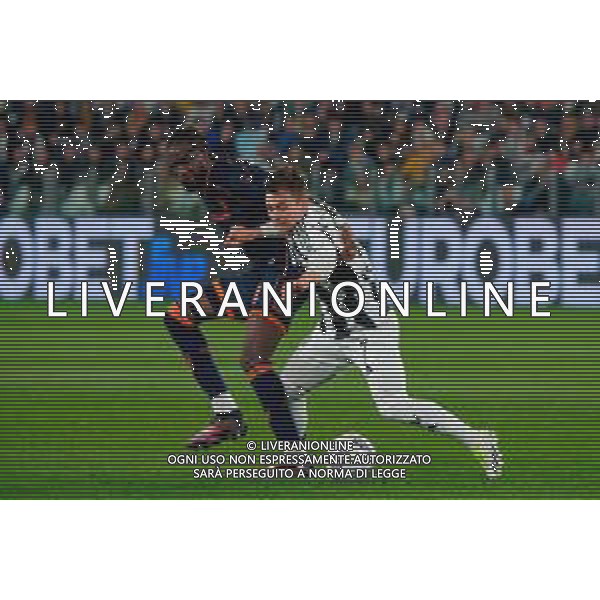 TVEM April 12, 2025 Torino, Italy - Juventus FC vs US Lecce - Italian soccer serie A 2024/25 - Allianz Stadium. In the pic: Francisco Conceicao of Juventus in action against Kialonda Gaspar of US Lecce ©TVEM Emmanuele Mastrodonato - AGENZIA ALDO LIVERANI SAS