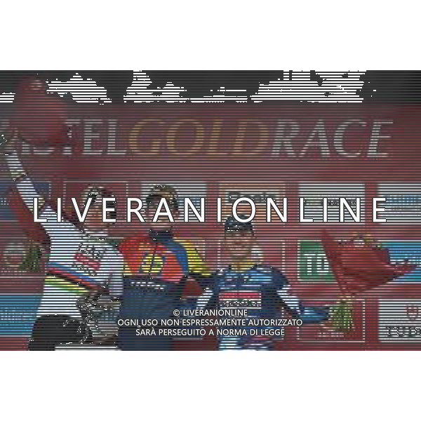 20-04-2025 Amstel Gold Race; 2025, Lidl - Trek; 2025, Uae Team Emirates - Xrg; 2025, Soudal - Quick Step; Skjelmose Jensen, Mattias; Pogacar, Tadej; Evenepoel, Remco; Valkenburg; ©SIROTTI - AGENZIA ALDO LIVERANI SAS
