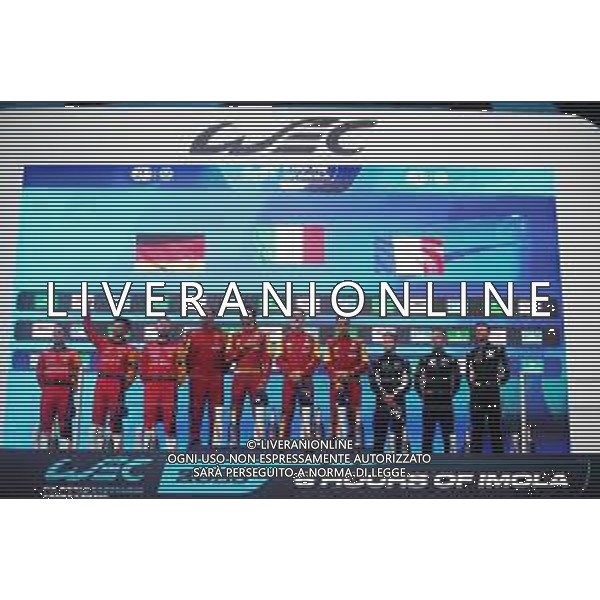 IMOLA 20 04 2025 AUTODROMO ENZO E DINO FERRARI WEC 6 ORE DI IMOLA NELLA FOTO PODIO VINCITORI FERRARI 499P CON PIER GUIDI,ANTONIO GIOVINAZZI E CALADO JAMES ©SANNA - AGENZIA ALDO LIVERANI SAS