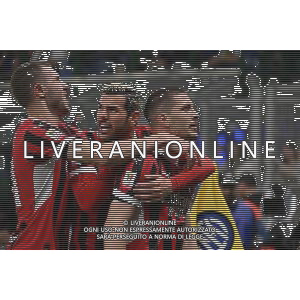 Inter vs Milan nella foto giocatori Milan esultanza dopo il gol dell\'1 a 0 Milano 23-04-2025 Stadio Giuseppe Meazza - San Siro Coppa Italia Frecciarossa - semifinale gara di ritorno foto Roberto Garavaglia/Agenzia Aldo Liverani sas