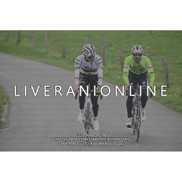 25-04-2025 Allenamento 2 Liegi Bastogne Liegi 2025; 2025, Uae Team Emirates - Xrg; 2025, Soudal - Quick Step; Pogacar, Tadej; Schachmann, Maximilian; La Redoute; ©SIROTTI - AGENZIA ALDO LIVERANI SAS