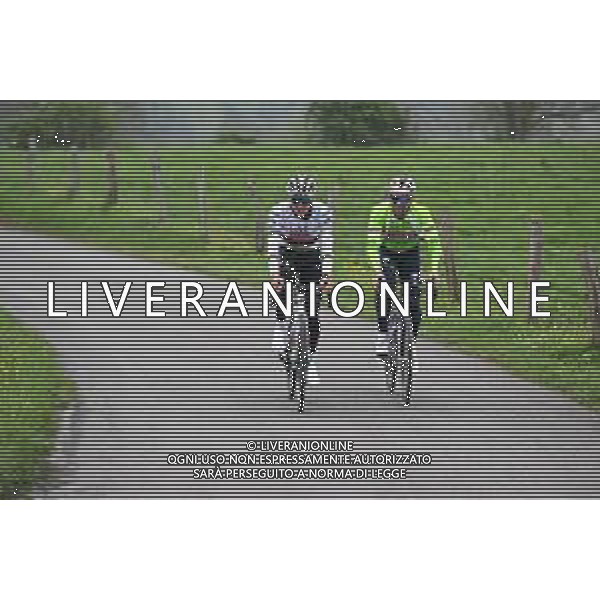 25-04-2025 Allenamento 2 Liegi Bastogne Liegi 2025; 2025, Uae Team Emirates - Xrg; 2025, Soudal - Quick Step; Pogacar, Tadej; Schachmann, Maximilian; La Redoute; ©SIROTTI - AGENZIA ALDO LIVERANI SAS