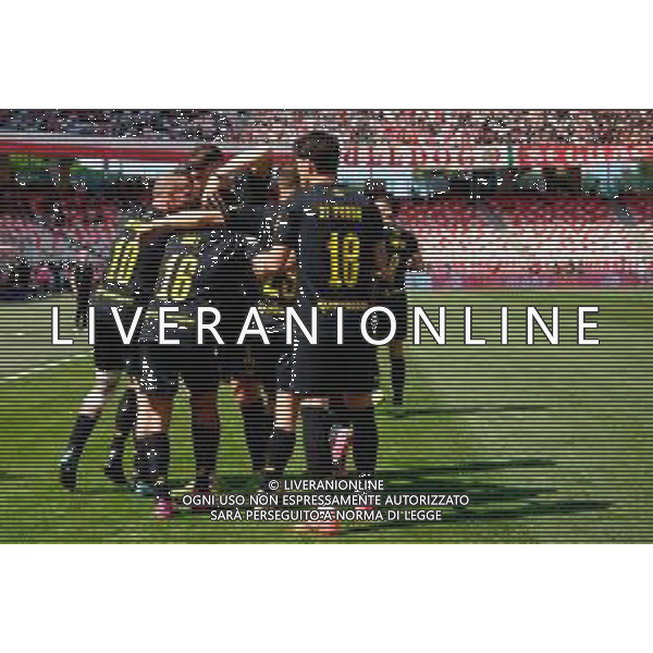 TVEM April 25, 2025 Bari, Italy - SSC Bari vs Modena FC 1912 - Italian soccer serie B 2024/25 - San Nicola Stadium. In the pic: Gregoire Defrel of Modena FC 1912 celebrates after scoring a goal with celebrates after scoring a goal with teammates foto emmanuele mastrodonato-ag aldo liverani sas
