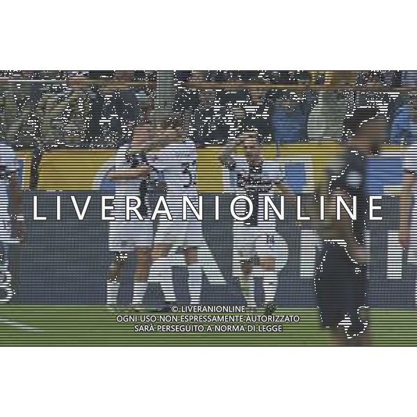 Mateo Pellegrino of Parma AC celebrates with team goal during Parma Calcio vs Juventus FC, 33° Serie A Enilive 2024-25 game at Ennio Tardini stadium in Parma (PR), Italy, on April 23, 2025. (Photo by Davide Casentini)- AGENZIA ALDO LIVERANI SAS