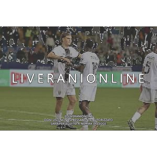 Mateo Pellegrino of Parma AC and Mandela Keita of Parma AC celebrate the victory at the end of Parma Calcio vs Juventus FC, 33° Serie A Enilive 2024-25 game at Ennio Tardini stadium in Parma (PR), Italy, on April 23, 2025. (Photo by Davide Casentini)- AGENZIA ALDO LIVERANI SAS