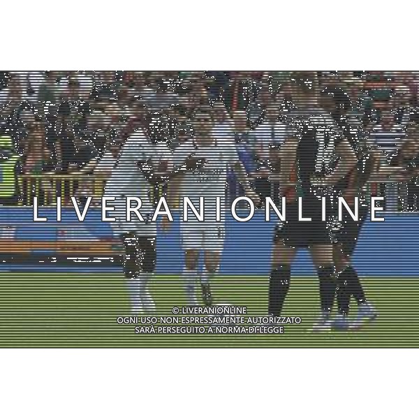 Christian Pulisic of AC Milan. celebrates after scoring during Venezia FC vs AC Milan, 34° Serie A Enilive 2024-25 game at Pier Luigi Penzo stadium in Venezia (VE), Italy, on April 27, 2025. (Photo by Davide Casentini)- AGENZIA ALDO LIVERANI SAS