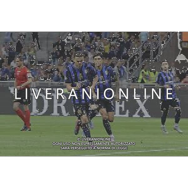 Kristjan Asllani of Inter FC celebrates after scoring during Inter FC vs Hellas Verona FC, 35° Serie A Enilive 2024-25 game at Giuseppe Meazza - San Siro stadium in Milano (MI), Italy, on April 06, 2025. (Photo by Davide Casentini)- AGENZIA ALDO LIVERANI SAS