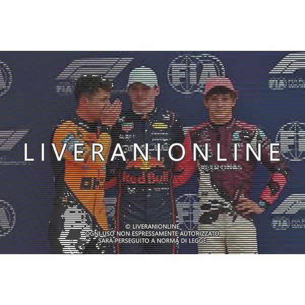 Qualifying top three in parc ferme (L to R): Lando Norris (GBR) McLaren, second; Max Verstappen (NLD) Red Bull Racing, pole position; Andrea Kimi Antonelli (ITA) Mercedes AMG F1, third. 03.05.2025. Formula 1 World Championship, Rd 6, Miami Grand Prix, Miami, Florida, USA, Sprint and Qualifying Day. - www.xpbimages.com, EMail: requests@xpbimages.com © Copyright: Batchelor / XPB Images ONLY ITALY-AG ALDO LIVERANI SAS
